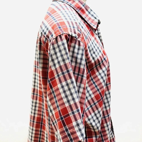 DAVID TAYLOR Men Short Sleeve Button Down Plaid Collared Red Shirt Size Large - Picture 10 of 12